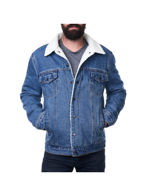 Alpine Swiss Mens Sherpa Lined Denim Jacket Classic Button Up Jean Trucker Coat