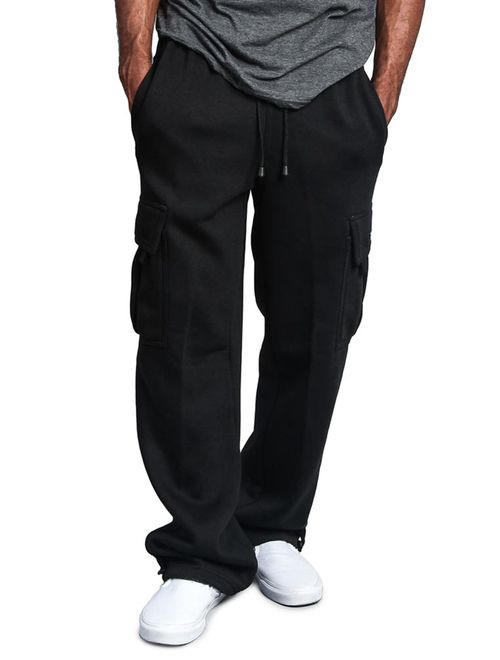 G-Style USA Men's Solid Fleece Heavyweight Cargo Pants FL77 - BLACK - 3X-Large