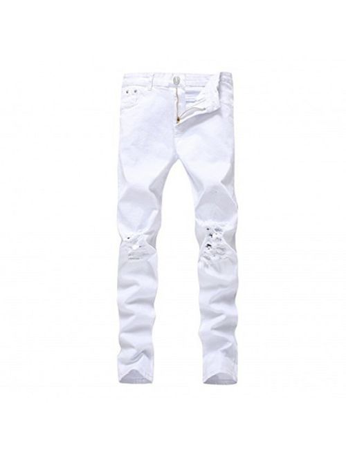 Mens Biker Leg Fashion Skinny Fit Stretch Slim Destroyed Denim Jeans