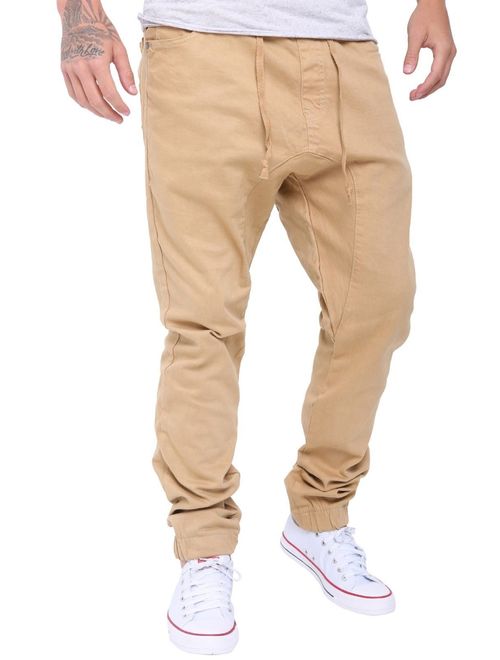 Mens Athletic Slim Jogger Trousers Harem Cargo Twill Pants