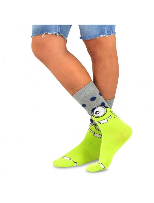 TeeHee Novelty Cotton Fun Crew Socks 6-Pack for Men (Bone and Monster foot)