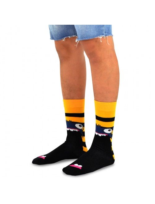 TeeHee Novelty Cotton Fun Crew Socks 6-Pack for Men (Bone and Monster foot)