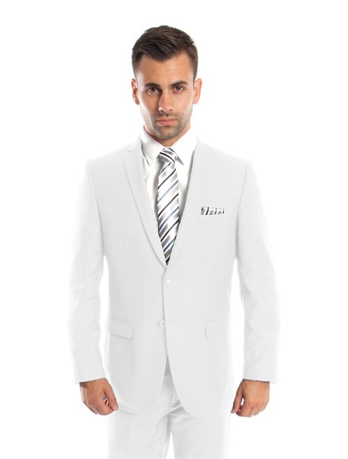 Mens Suit Two Piece Slim Fit Solid Notch Lapel Tuxedo Set