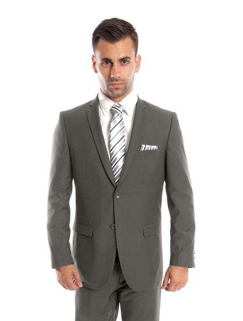 Mens Suit Two Piece Slim Fit Solid Notch Lapel Tuxedo Set