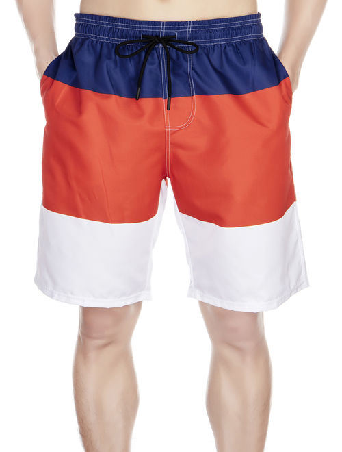 LELINTA Shorts Polyester Swim Trunks for Men, Quick-Dry Colorblock Swim Pants