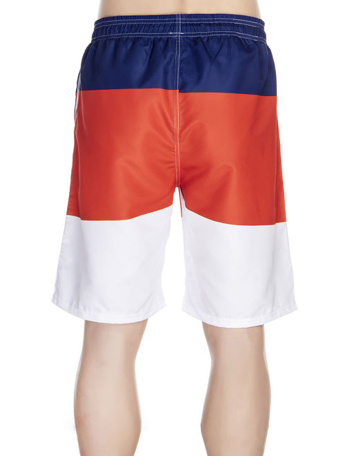 LELINTA Shorts Polyester Swim Trunks for Men, Quick-Dry Colorblock Swim Pants