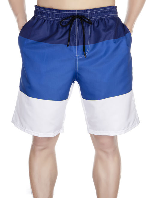 LELINTA Shorts Polyester Swim Trunks for Men, Quick-Dry Colorblock Swim Pants