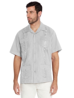 vkwear Men's Guayabera Cuban Beach Wedding Casual Short Sleeve Dress Shirt (Yellow, 4XL)