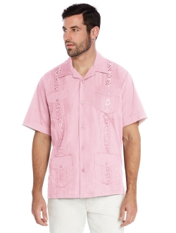 vkwear Men's Guayabera Cuban Beach Wedding Casual Short Sleeve Dress Shirt (Yellow, 4XL)