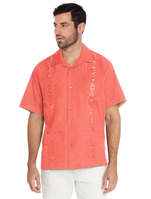 vkwear Men's Guayabera Cuban Beach Wedding Casual Short Sleeve Dress Shirt (Yellow, 4XL)