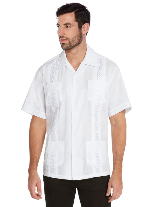 vkwear Men's Guayabera Cuban Beach Wedding Casual Short Sleeve Dress Shirt (Yellow, 4XL)