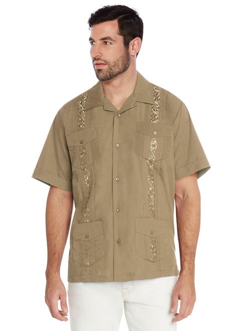 vkwear Men's Guayabera Cuban Beach Wedding Casual Short Sleeve Dress Shirt (Yellow, 4XL)