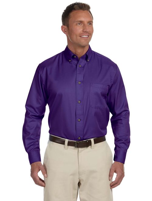 Harriton Men's Easy Blend Long-Sleeve TwillShirt withStain-Release