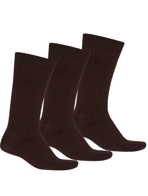 Sakkas Men's Cotton Blend Ribbed Dress Socks - Brown 3-Pack