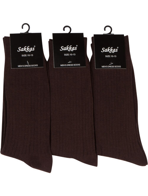 Sakkas Men's Cotton Blend Ribbed Dress Socks - Brown 3-Pack