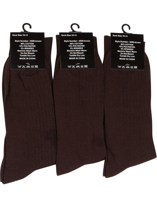 Sakkas Men's Cotton Blend Ribbed Dress Socks - Brown 3-Pack