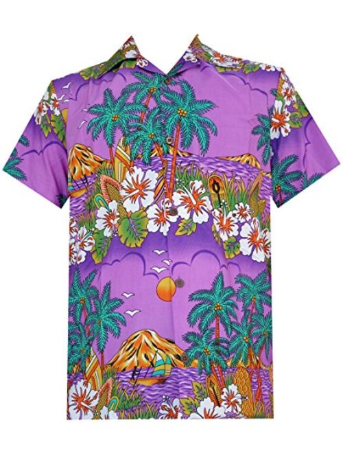 Hawaiian Shirts 44 Mens Floral Scenic Print Beach Aloha Party Camp Red 2XL