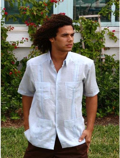 Guayabera Men's Cuban 4 Pocket Shirt Short Sleeve Cool Linen