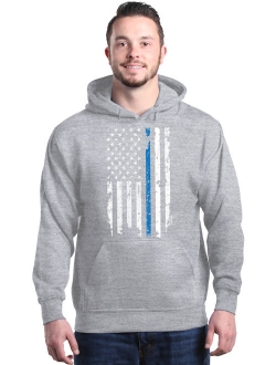 Shop4Ever Men's American Flag Blue Line Patriotic 4th of July Hooded Sweatshirt Hoodie