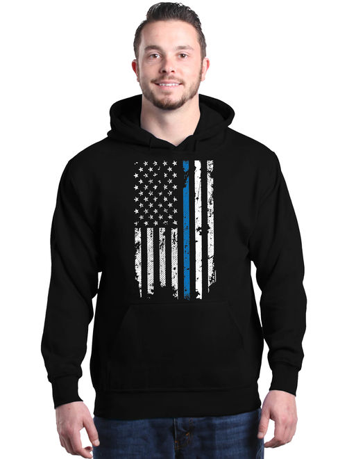 Shop4Ever Men's American Flag Blue Line Patriotic 4th of July Hooded Sweatshirt Hoodie