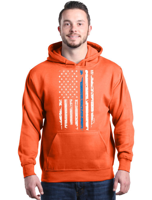 Shop4Ever Men's American Flag Blue Line Patriotic 4th of July Hooded Sweatshirt Hoodie