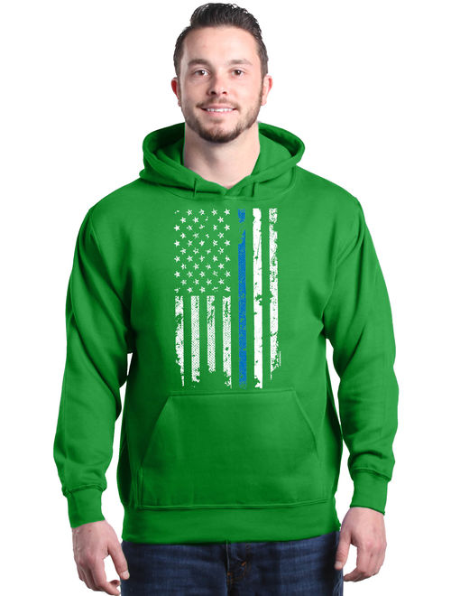 Shop4Ever Men's American Flag Blue Line Patriotic 4th of July Hooded Sweatshirt Hoodie