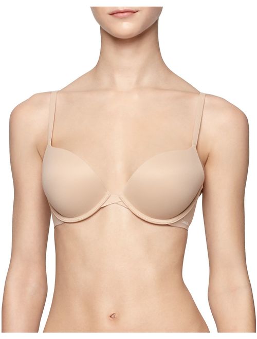 calvin klein women's perfectly fit push up plunge memory touch bra, bare, 32a