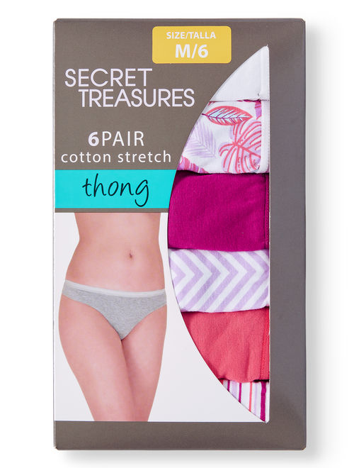 Buy Secret Treasures Ladies Cotton Stretch Thong Panties - 6 pack online