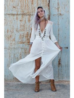 Bohemian Clothing, White Long Dress,Button Dress, White Maxi Dress With Sleeves, Boho Dress, Fashion Dress