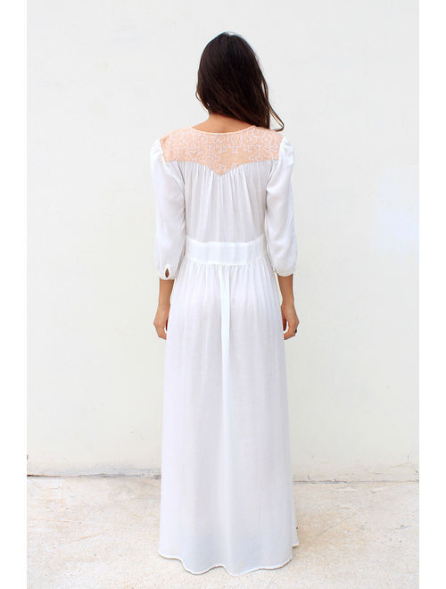 Bohemian Clothing, White Long Dress,Button Dress, White Maxi Dress With Sleeves, Boho Dress, Fashion Dress