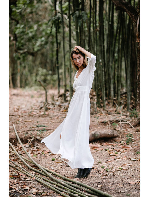 Bohemian Clothing, White Long Dress,Button Dress, White Maxi Dress With Sleeves, Boho Dress, Fashion Dress