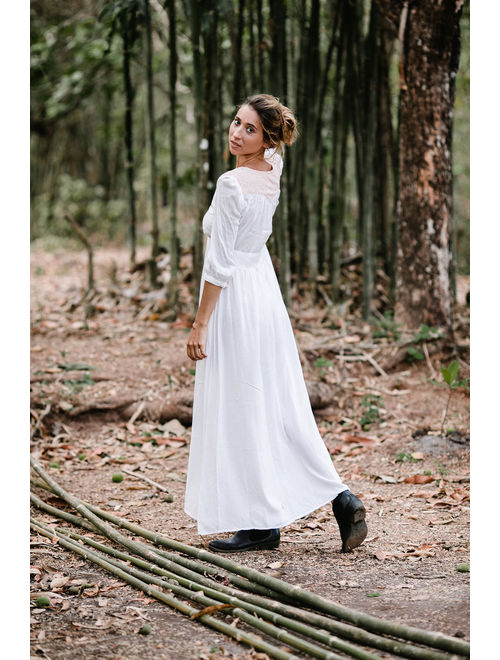 Bohemian Clothing, White Long Dress,Button Dress, White Maxi Dress With Sleeves, Boho Dress, Fashion Dress