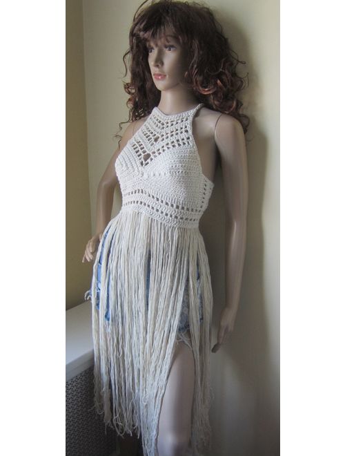 FESTIVAL CROCHET TOP, festival clothing, crochet halter top, halter top, Elongated fringe top, gypsy clothing, Hippie, bohemian, rainbow top