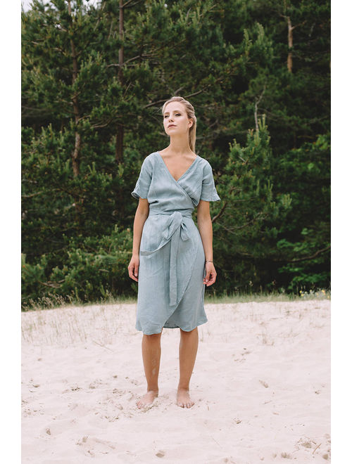 Mimosa dress/ Wrap linen dress / Maternity linen dress / Oversized linen dress / Summer dress / Linen dress