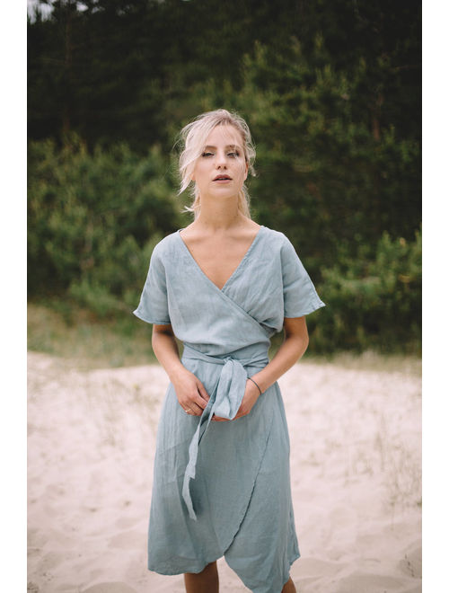 Mimosa dress/ Wrap linen dress / Maternity linen dress / Oversized linen dress / Summer dress / Linen dress