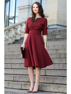 Plus Size Dress, Cocktail Dress, Womens Dress, Red Dress, Burgundy Dress, Rust, Women Dress, Knee Length, Short Sleeve Dress, 1950's Dress