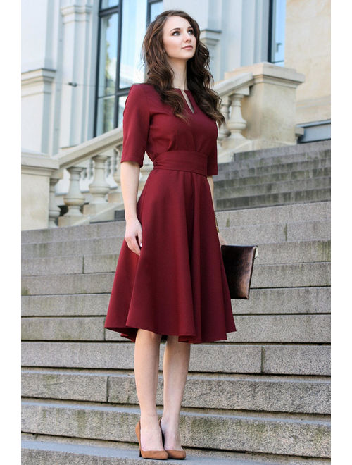 Plus Size Dress, Cocktail Dress, Womens Dress, Red Dress, Burgundy Dress, Rust, Women Dress, Knee Length, Short Sleeve Dress, 1950&#39;s Dress