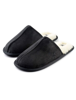 Roxoni Mens Warm Winter Slippers-Scuff Style-Sizes 7 to 13-Faux Sheepskin Lined -Rubber Sole-Style #1243