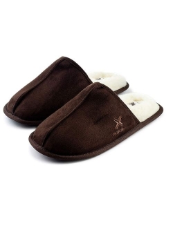 Roxoni Mens Warm Winter Slippers-Scuff Style-Sizes 7 to 13-Faux Sheepskin Lined -Rubber Sole-Style #1243