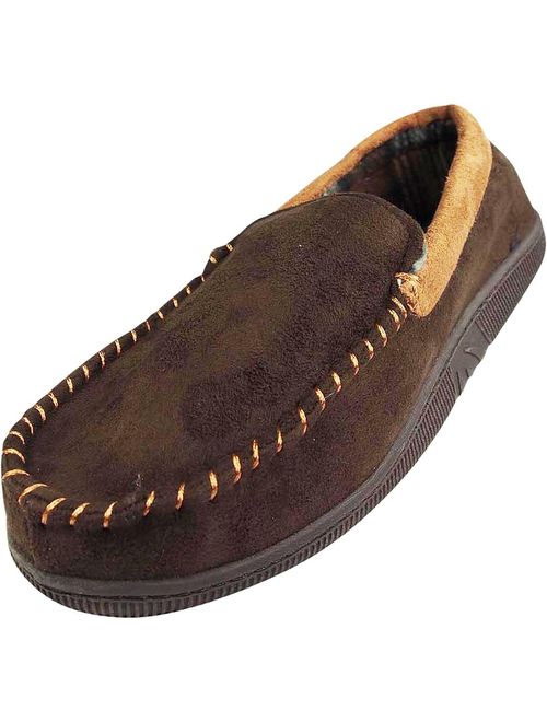 Norty Mens Moccasin Slip On Loafer Slipper Indoor/Outdoor Sole - 6 Colors, 40014 Black/Grey / X-Large