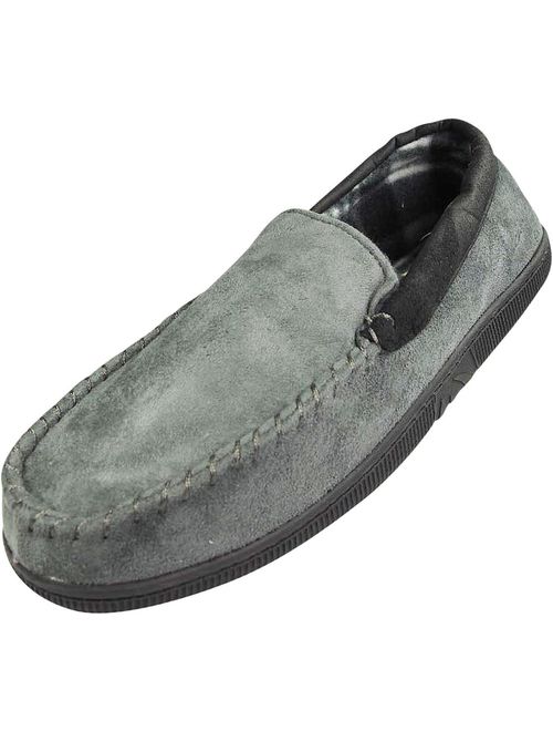 Norty Mens Moccasin Slip On Loafer Slipper Indoor/Outdoor Sole - 6 Colors, 40014 Black/Grey / X-Large