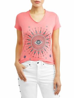 Evil Eye Short Sleeve V-Neck Graphic T-Shirt Women's