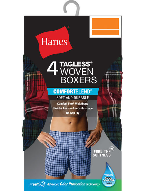 Hanes Mens ComfortBlend Woven Boxer, 4 Pack