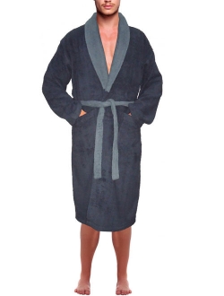 Mens 100% Terry Cotton Bathrobe Toweling Gown Robe Two tone Blue Small