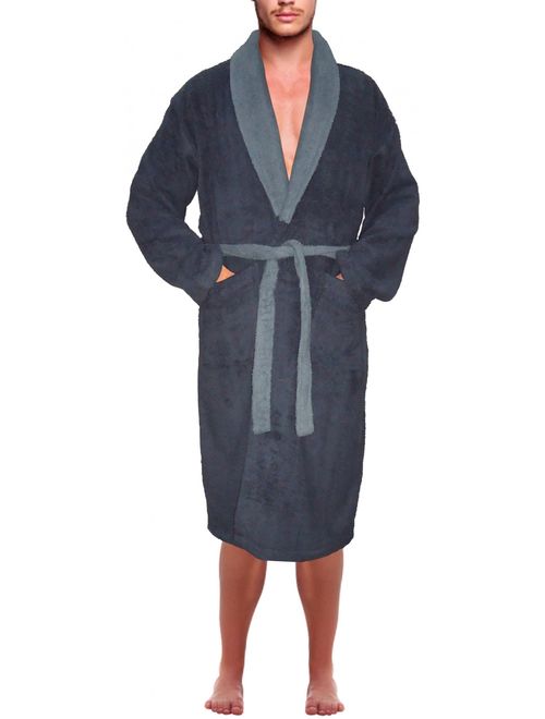 Mens 100% Terry Cotton Bathrobe Toweling Gown Robe Two tone Blue Small