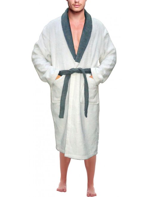 Mens 100% Terry Cotton Bathrobe Toweling Gown Robe Two tone Blue Small