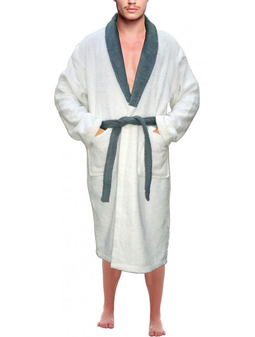 Mens 100% Terry Cotton Bathrobe Toweling Gown Robe Two tone Blue Small