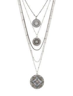 Multi Row Medallion Drape Necklace