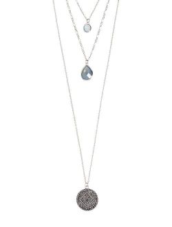 Three Row Blue Stone Drop Necklace