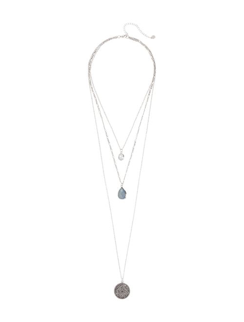 Maurices Three Row Blue Stone Drop Necklace